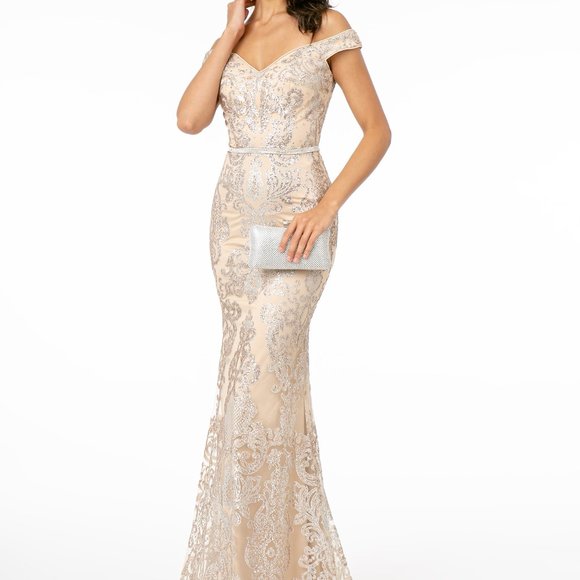 Off-The-Shoulder Glitter Pattern Dress - GSGL2922